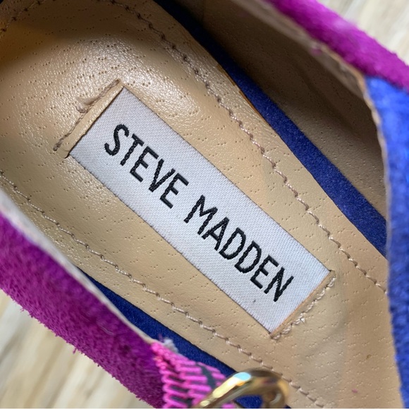 STEVE MADDEN “Toni” Purple + Cobalt Blue Platform Mary Janes Suede Heels Size 8 - Picture 8 of 9